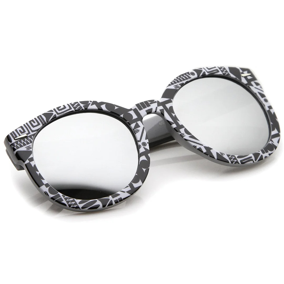 Women 's Oversize Printed Colored Mirror Lens P3 Round glasses 52mm