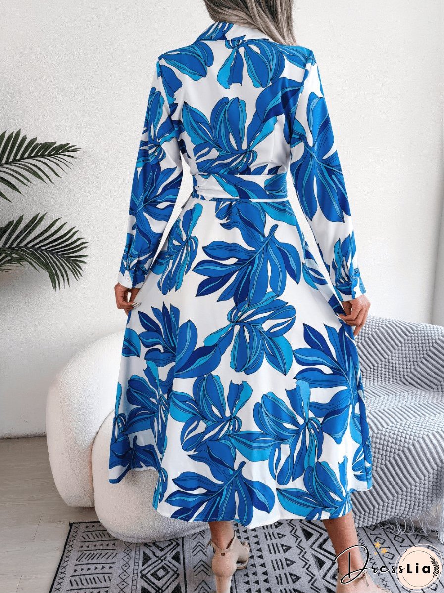 Belted Long Sleeve Midi Dress