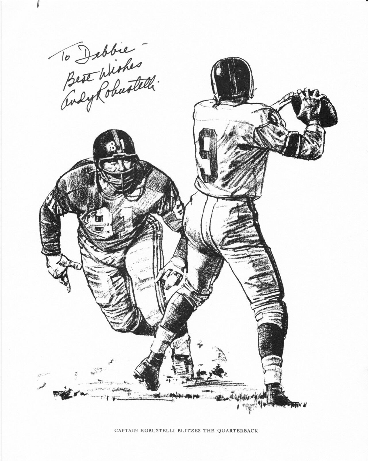 ANDY ROBUSTELLI hand-signed BLITZING QB 8x10 LITHOGRAPH authentic w/ UACC RD COA