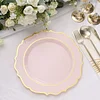 10 Pack | 10" Blush / Rose Gold Plastic Dinner Plates Disposable Tableware Round With Gold Scalloped Rim