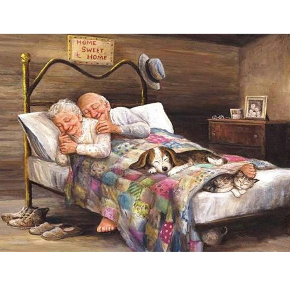 

40*30CM - Square Drill Diamond Painting - Sleeping Old Couple, 501 Original