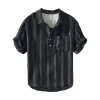 Pure Linen Stripe Half Sleeve Shirt