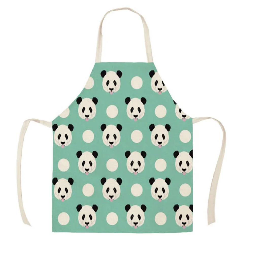 Linen Print Apron - Pandas - 68x55cm