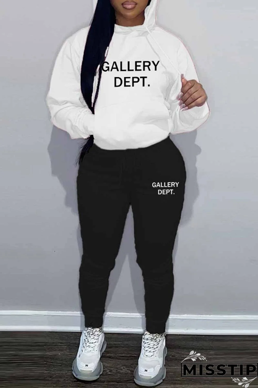 Blue Street Print Letter Hooded Collar Long Sleeve Two Pieces