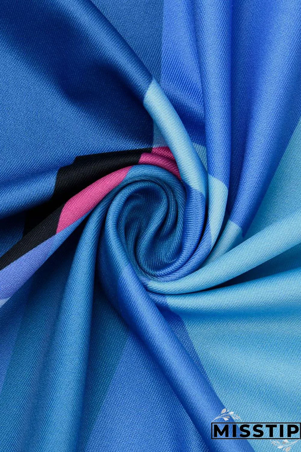 Blue Fashion Casual Print Bandage V Neck Long Sleeve Dresses