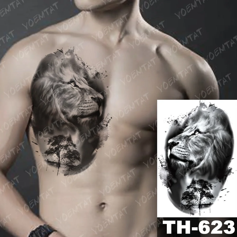 Forest Shadow Wolf Temporary Tattoo Sticker For Men Women Owl Lion Waterproof Fake Henna Tiger Animal Body Art Tatoo Decal