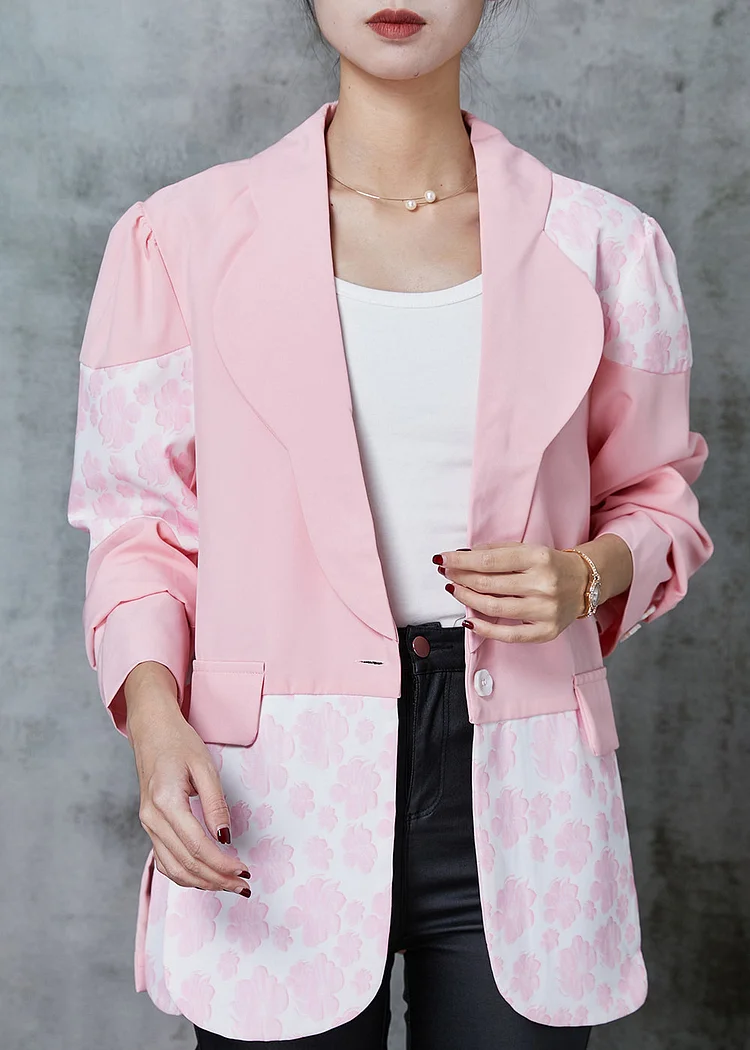 Original Design Pink Print Patchwork Cotton Coats Spring
