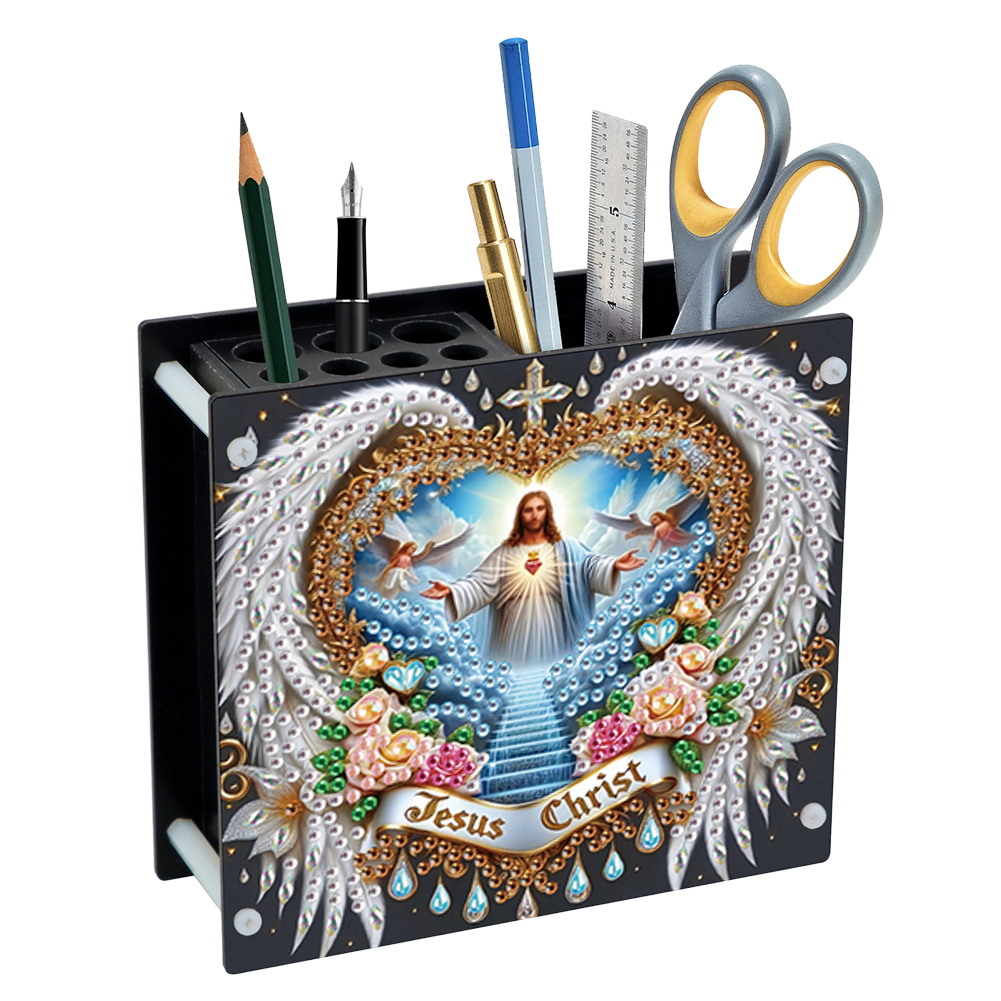 Acrylic Special Shaped DIY Diamond Painting Pencil Holder Organizer (Jesus)