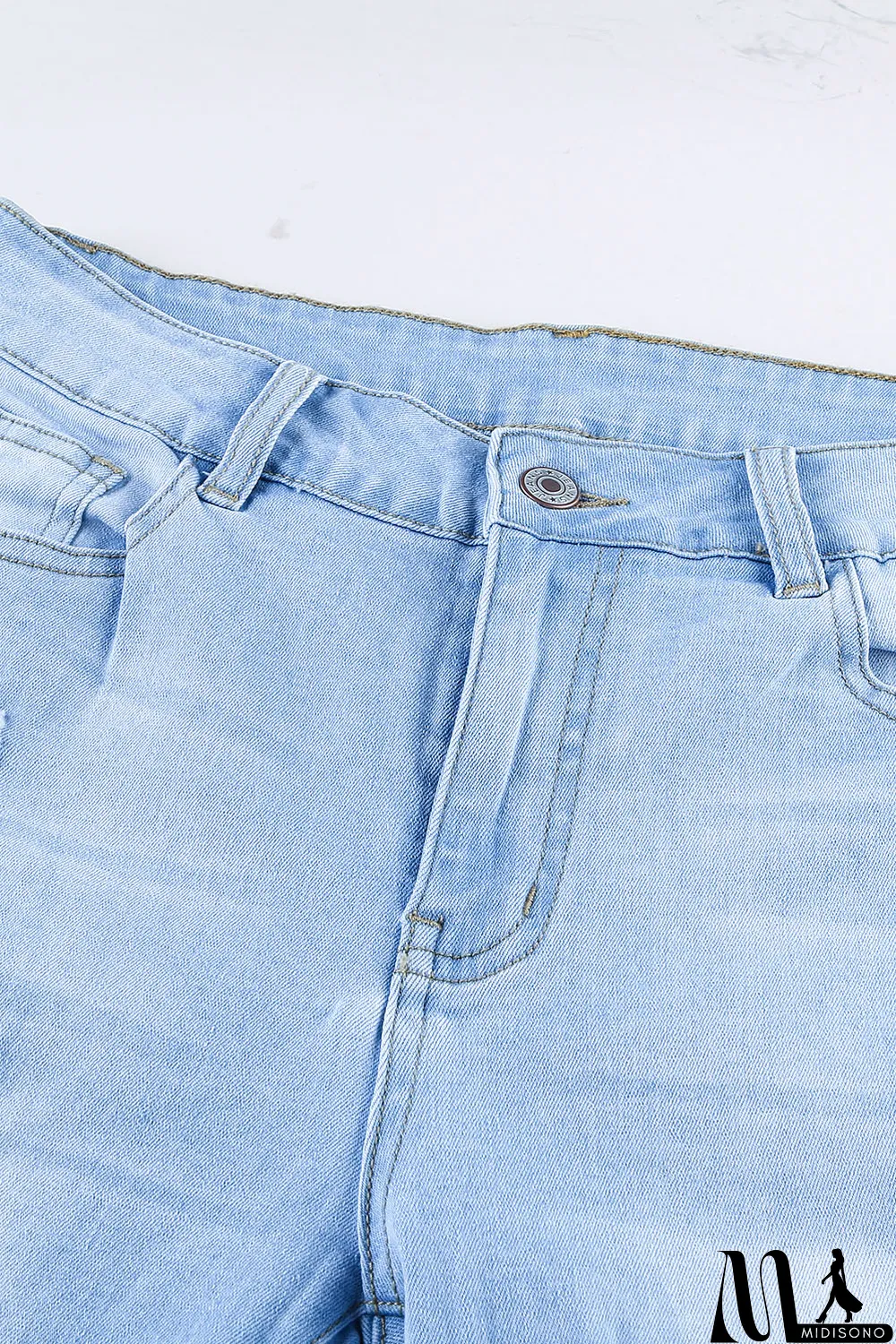 MidiSono - Blank Apparel - Light Blue Washed Ripped Jeans