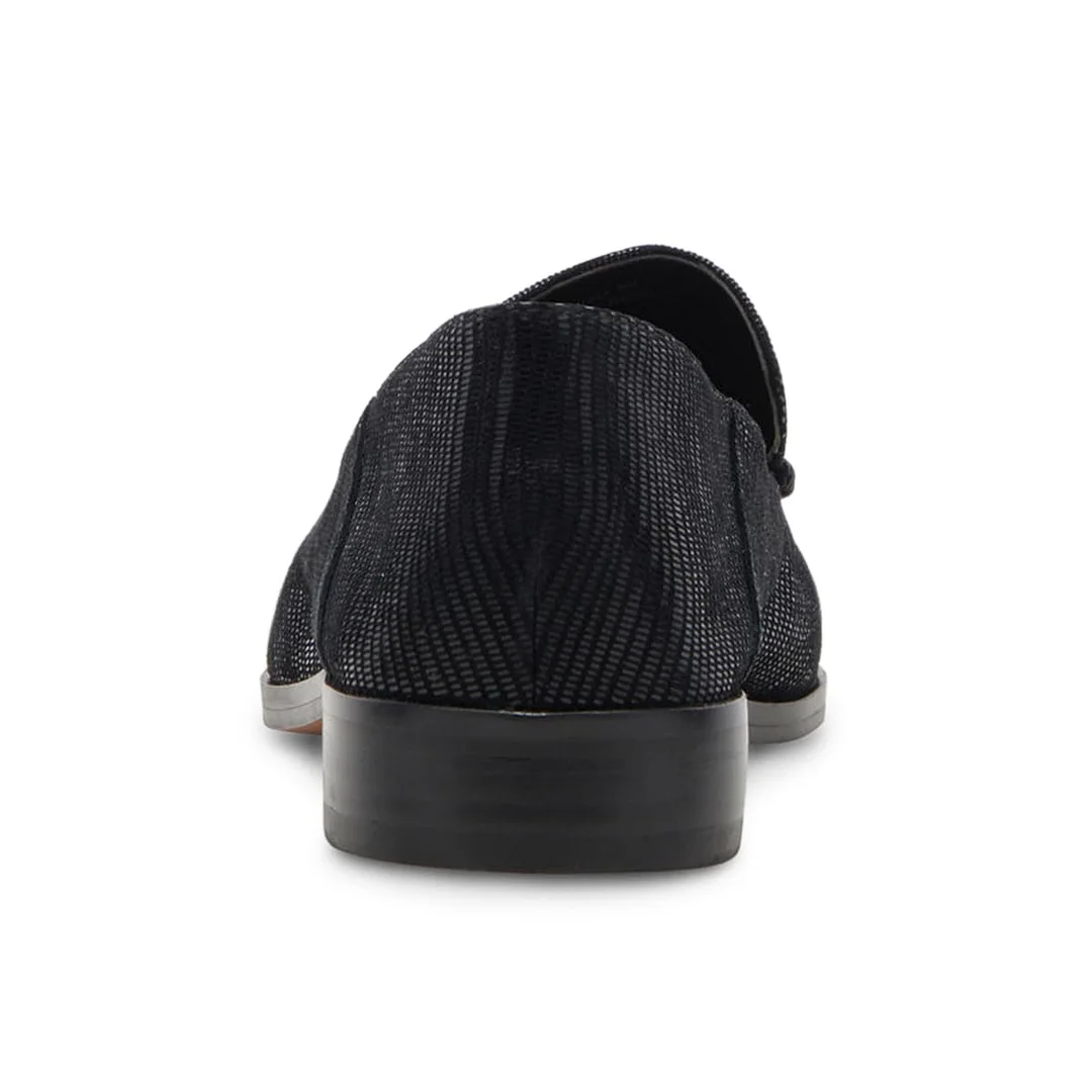 Women's Black Textile Sqaure Toe Glittery Touch Casual Flat Loafers