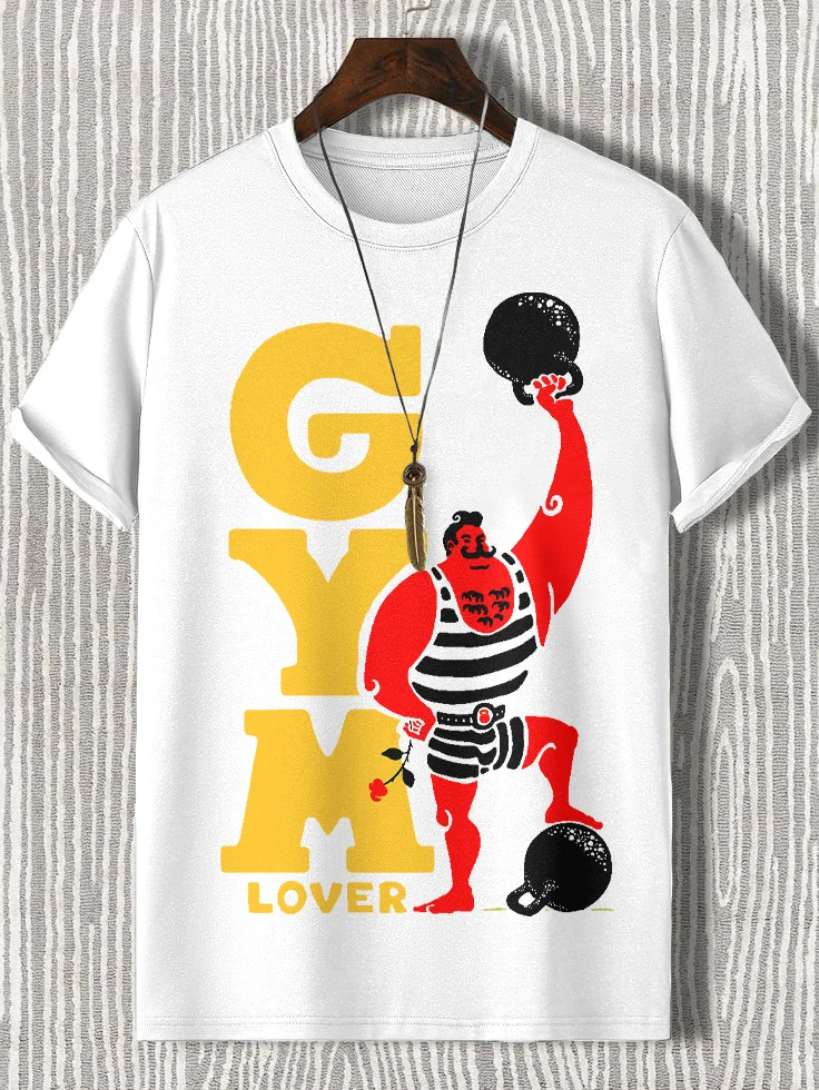 Men's Gym Lover Print Cotton Casual T-Shirt