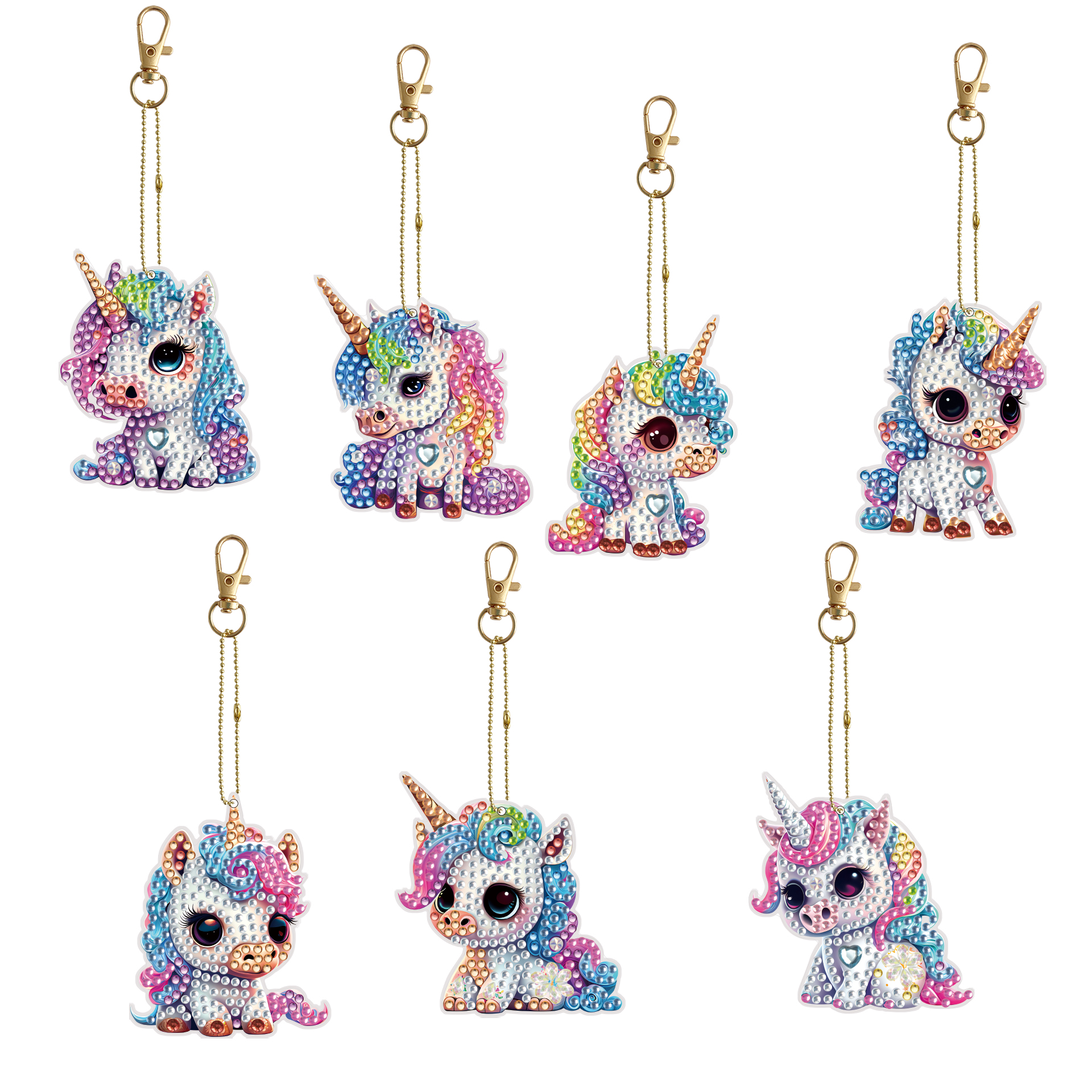 7pcs DIY Diamond Painting Keychains - Unicorn