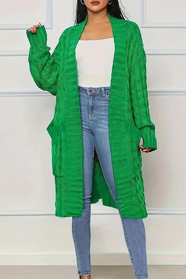 Fashionable Solid Color Knitted Cardigan Jacket