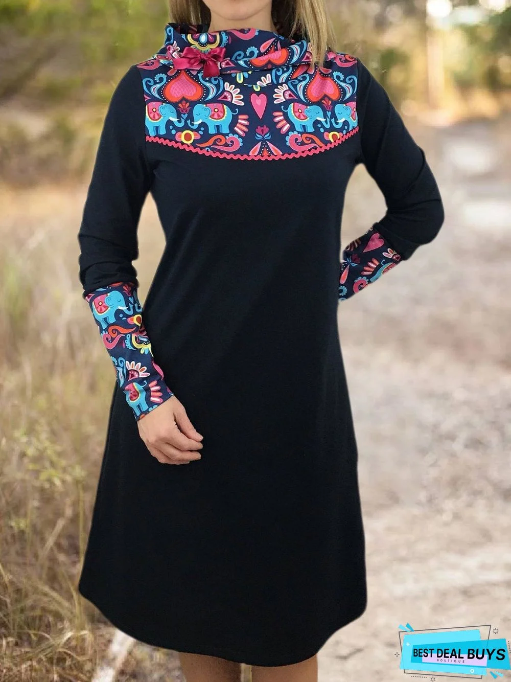 Turtleneck Casual Printed Fit Causal Dress