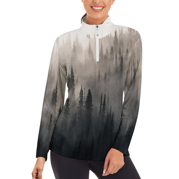 Long Sleeve Yoga Shirt Gray Forest  customized, personalized, gift