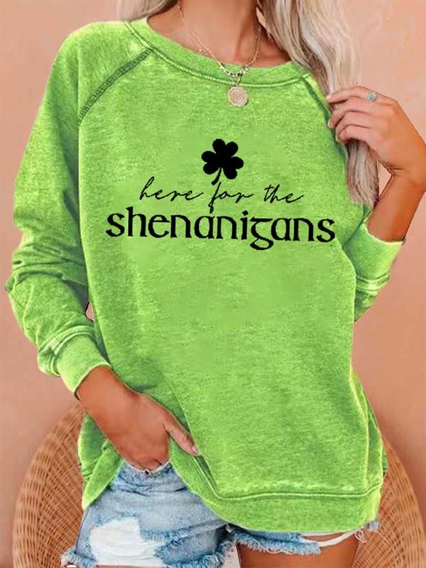 Women's Here For The Shenanigans Shamrock Casual Sweatshirt