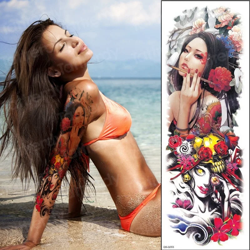sexy temporary tattoo large body art thigh leg arm sleeve tattoo sticker fish dragon totem lotus peony flower tatoo fake water
