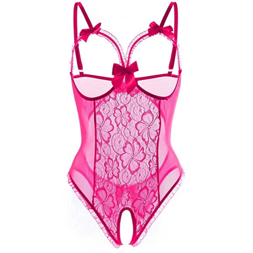 Fashion Sexy Women Exotic Apparel Attraction Hollow Out Lace Perspective With Silver Lingerie Ladies Underwear Plus Size 5 XL
