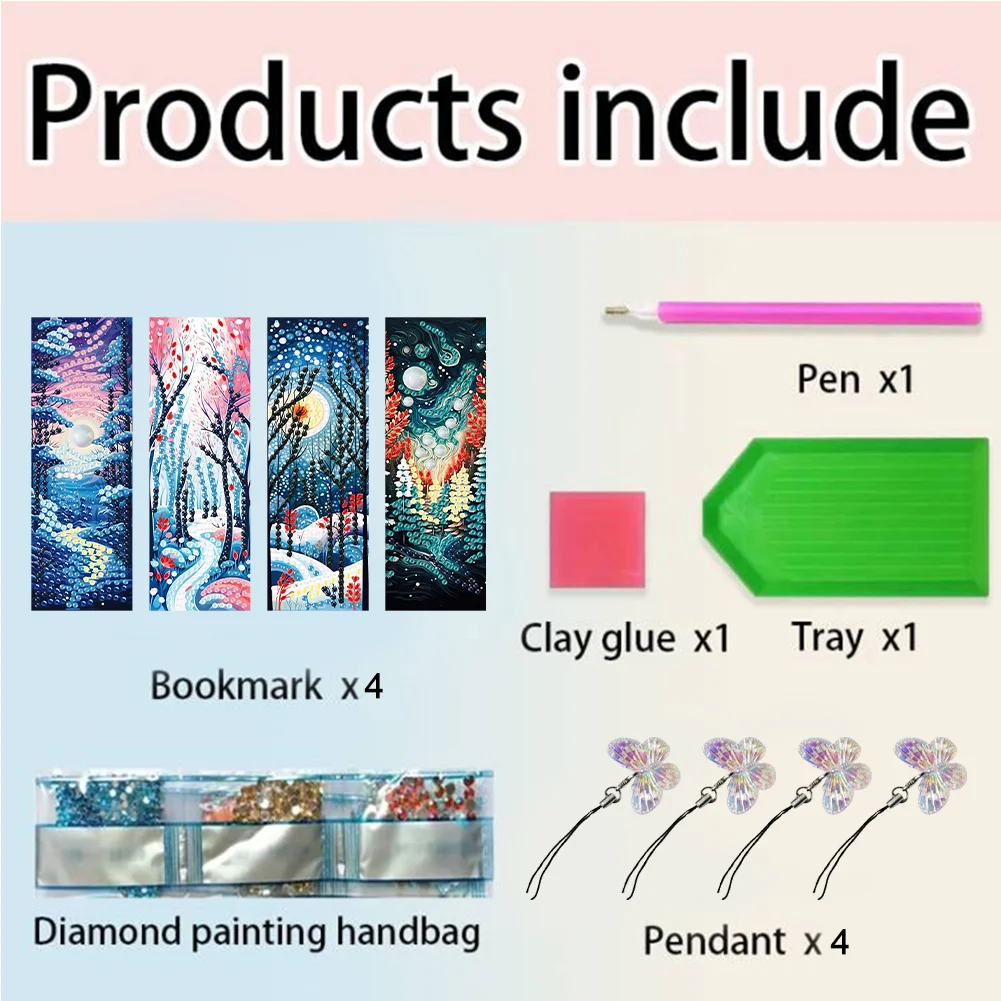 4Pcs Special Shape Forest Path DIY Diamond Painting Bookmarks Kits for Art Craft