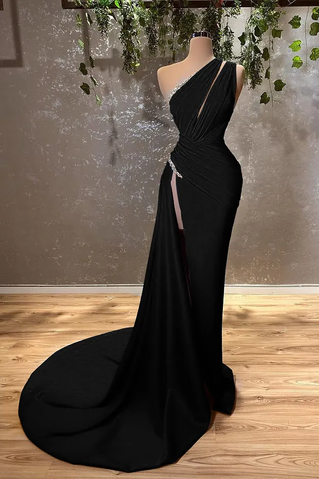 Modern One Shoulder Yellow Evening Dress Mermaid With High Split main image 0