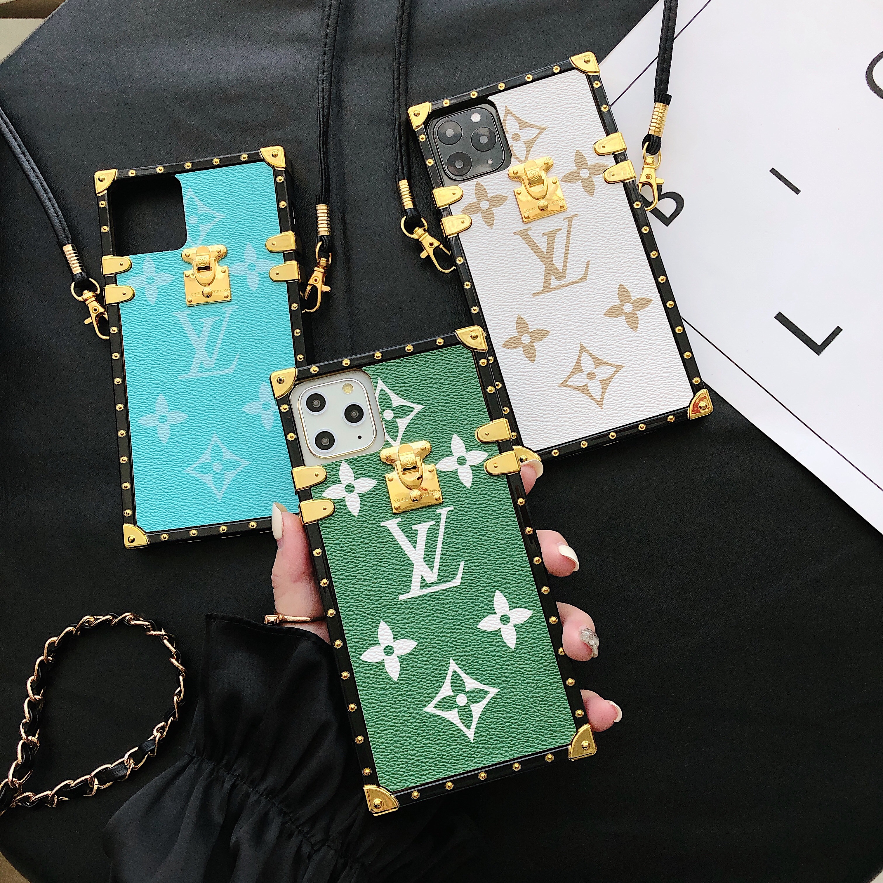 Glamorous LV Canvas Leather Apple iPhone Crossbody Case Samsung Galaxy Trendy Cover