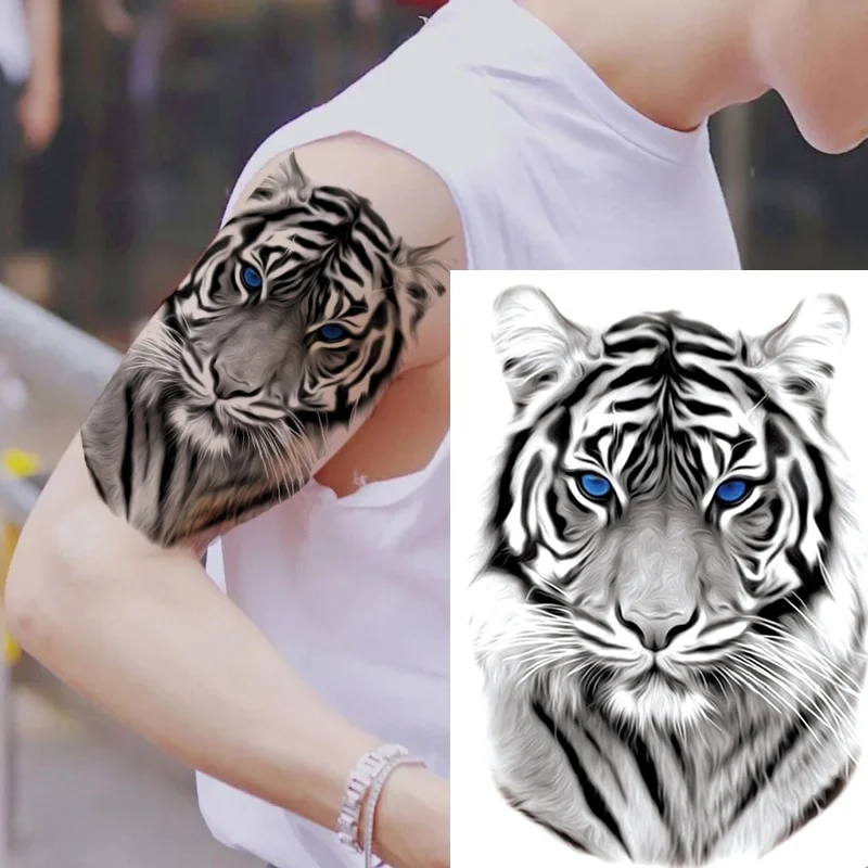 Sdrawing Tiger Cool Temporary Tattoo Sticker Fashion Wolf Waterproof Animal Body Art Arm Fake Removable Tatoo Men Women Personality