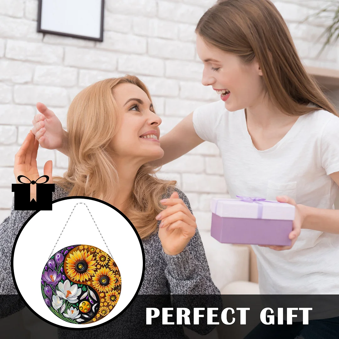 Flower Yin Yang 2D Flat DIY Diamond Painting Set Diamond Art Pendant Home Decor