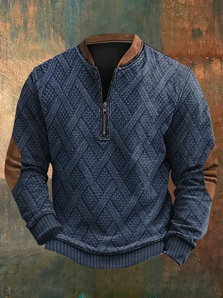 Men's Retro Western Print Zip-Up Sweatshirt wearshes