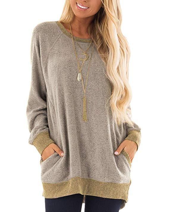  thdmladies Round Neck Pocket Long Sleeve Top thedmladies