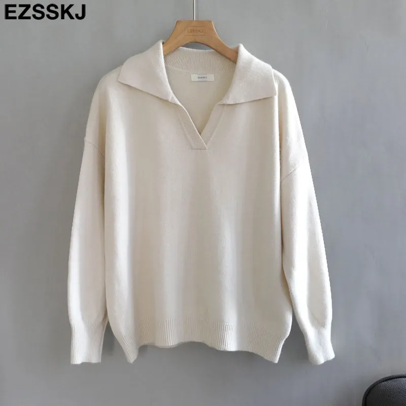 Autumn Winter casual chic v-neck oversize thick Sweater pullovers Women 2021 loose elegant Sweater Pullover female Long Sleeve