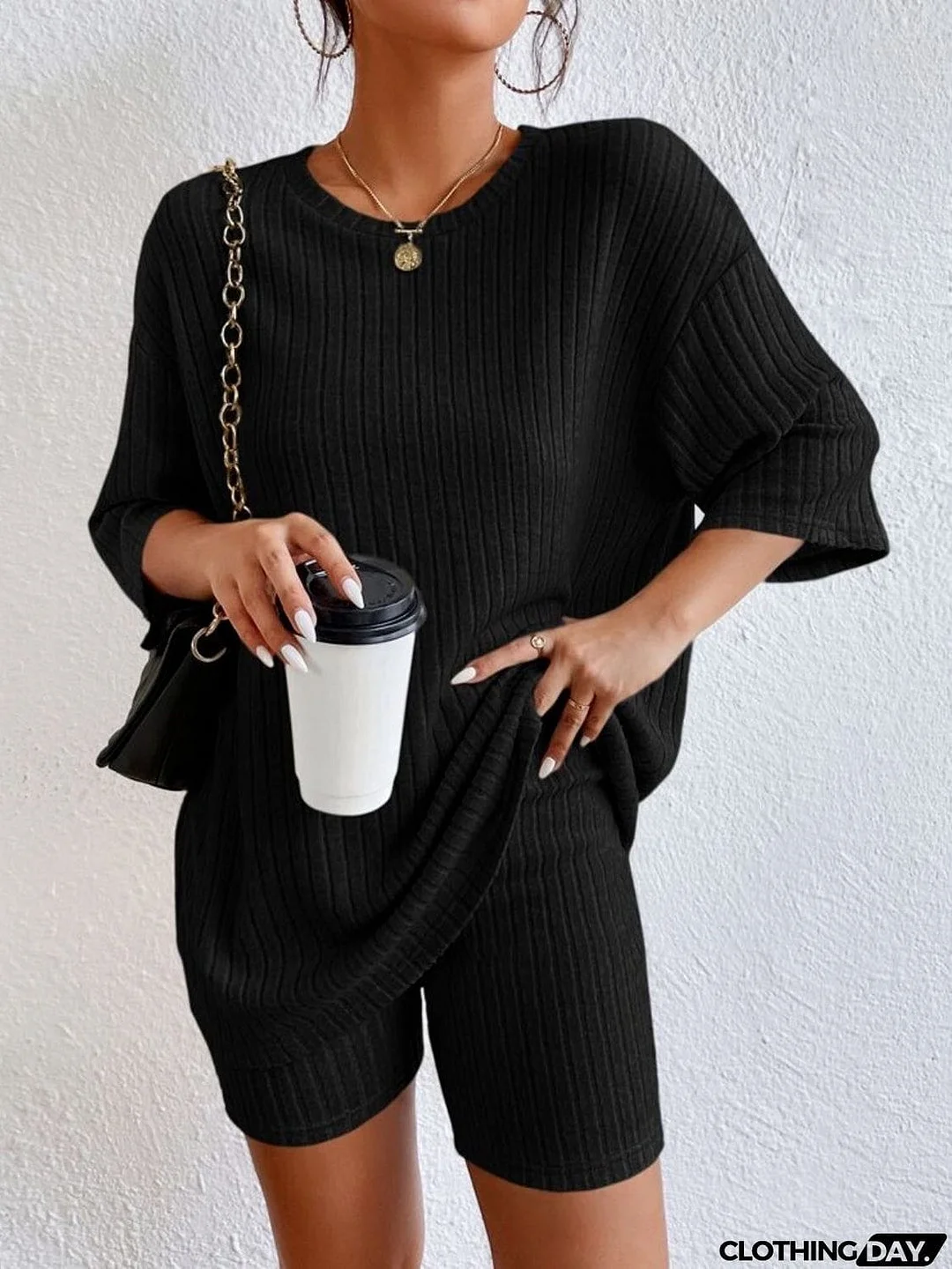 Ribbed Round Neck Top and Shorts Set