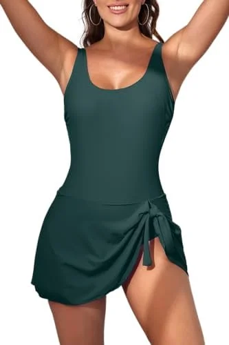 Women's Floral One Piece Swimdress Tummy Control Swimsuit 