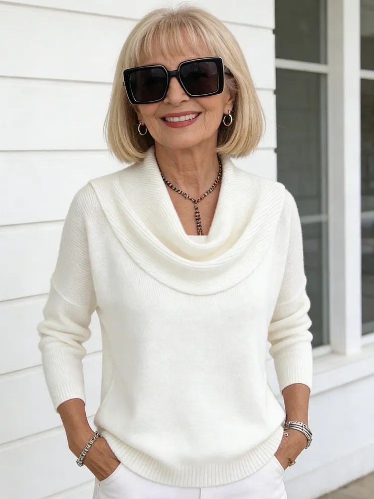 Winter Knitted Sweater Solid Color Long-sleeved Top Sweater Women