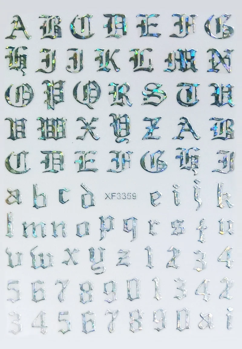 2020 Old English Font Nail Stickers Manicure Design Decoration 3D Nail Art Decal Back Glue Stickers for Nails Decal Decoration