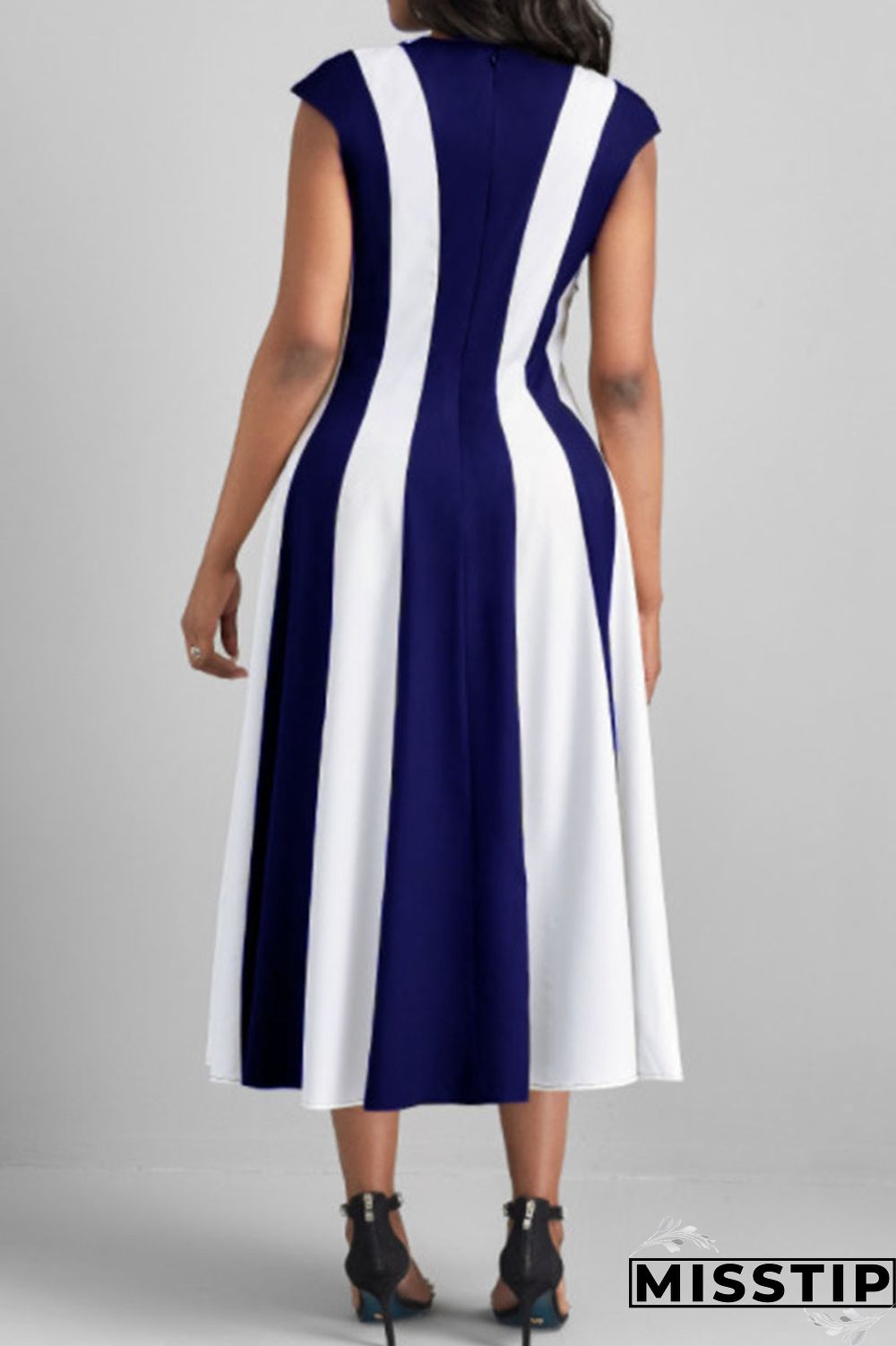 Black Casual Striped Print Patchwork O Neck A Line Dresses