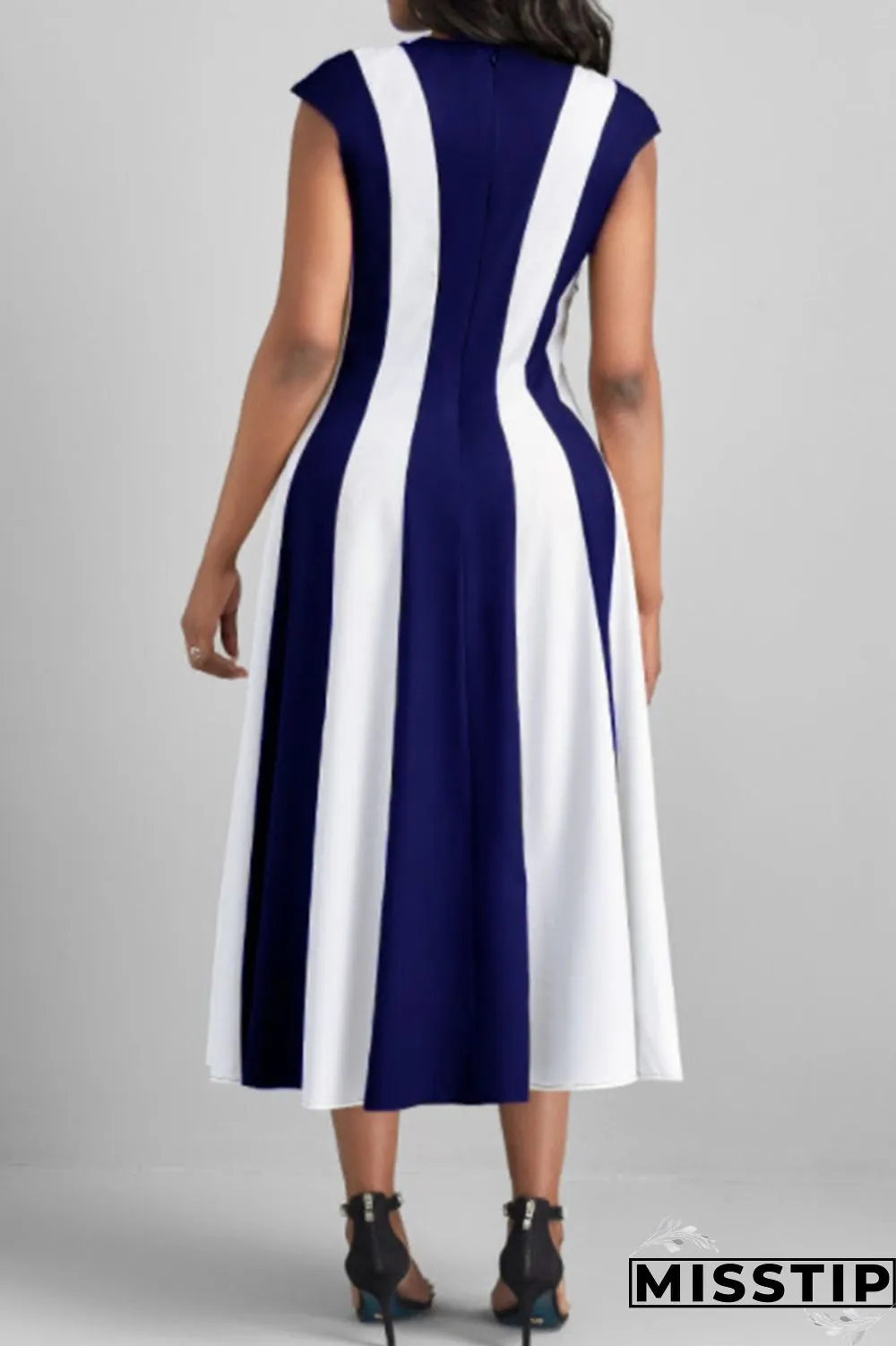 Black Casual Striped Print Patchwork O Neck A Line Dresses