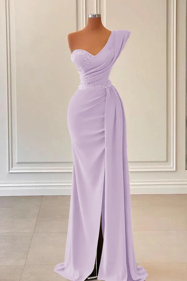 Modern One Shoulder Long Sleeves Mermaid Prom Dress Sequins With Split,DS4652 main image 1