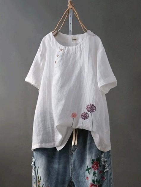 Retro Embroidered Casual Shirt