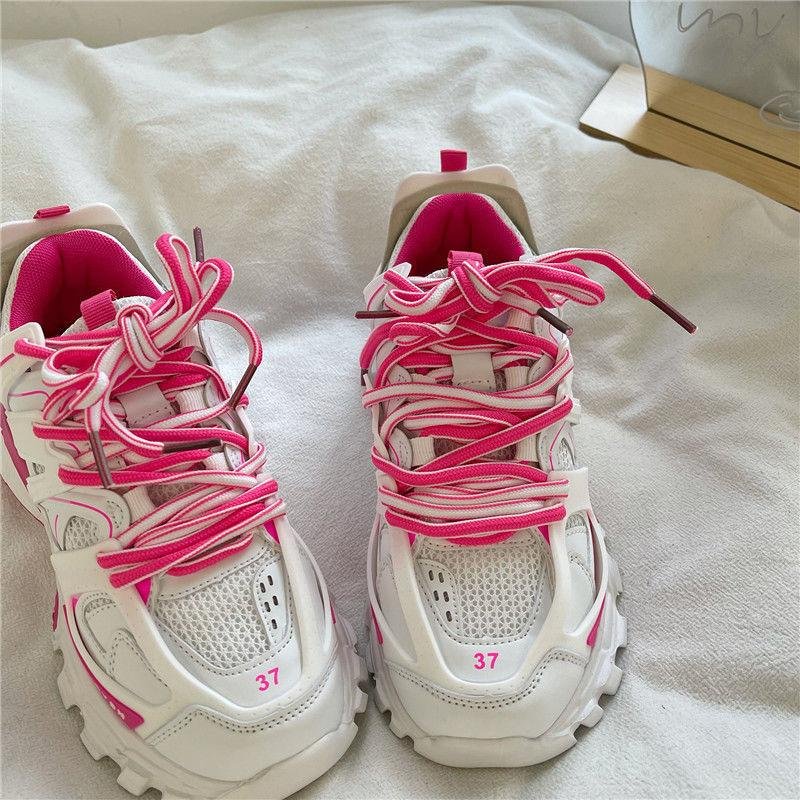 Lovely Pink Chunky Sneakers Women 2021 Thick Sole Girls Sport Shoes Bright Green Fashion Casual Dad Shoes Female Footwear