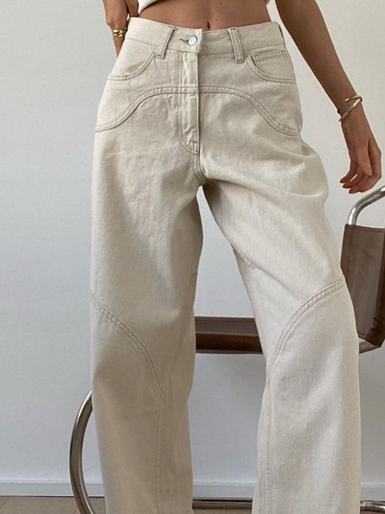 Ootddress Fashion High Waist For Women Straight Legg Slim Casual Summer 2025 Straight High Street Sweatpants Pocket Denim Trousers