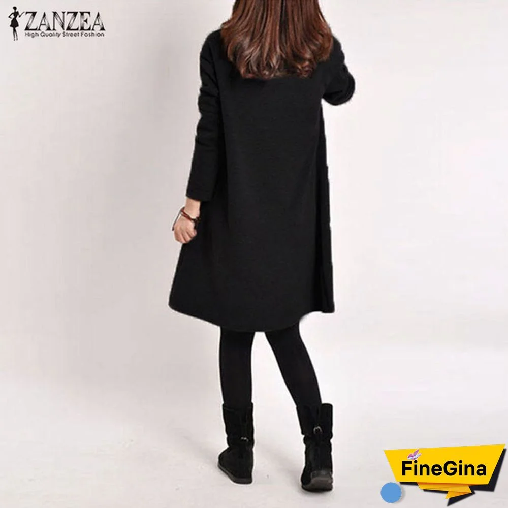 Zanzea Women V Neck Long Sleeve Casual Loose Tops Shirt Jumper Dress Plus Size