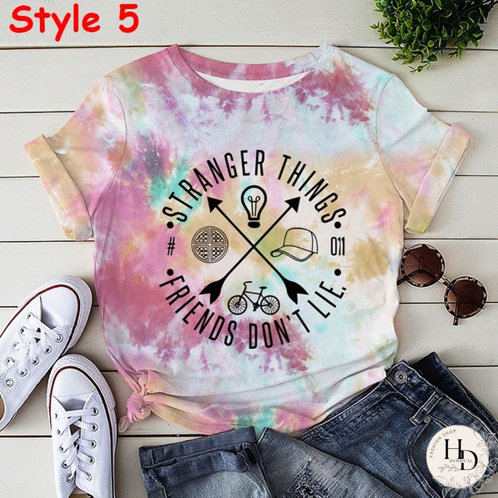 New Styles Stranger Things Tie-Dye Shirt Unisex Fashion Short Sleeve Summer Casual