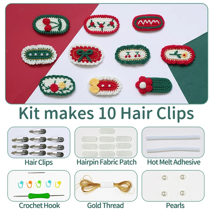 Christmas Style Hair Clip Crochet Kit 10 Pcs Set Ventyled