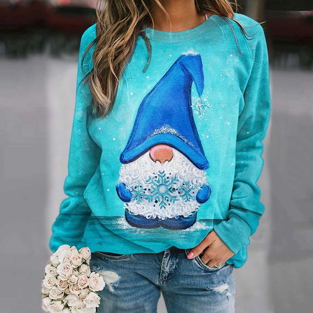 Christmas Gnome Print Sweatshirt For Women