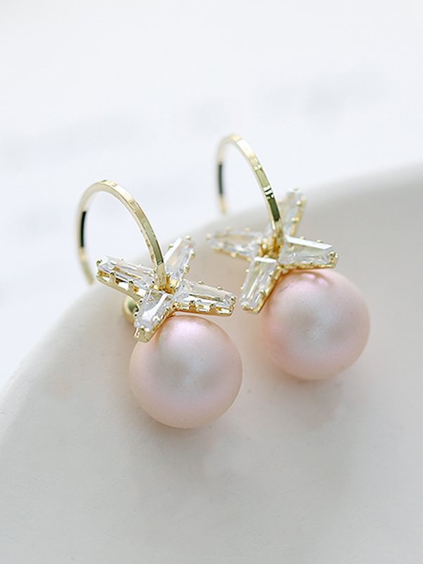 3 Colors Simple Geometry Pearl Earrings