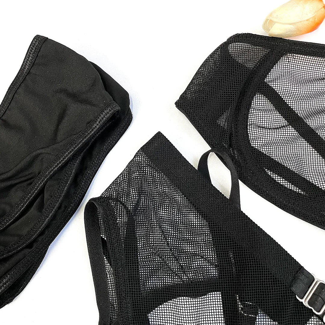 Billionm Halter Bandage Lingerie Women Sexy Black Underwear Intimate See Through Push Up Bra and Panty with Garter Bralette Under Wear