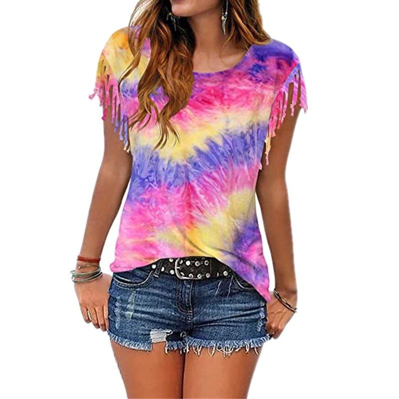 European and American Women's Clothing Dyed Quicksa Short-sleeved T-shirt Top | EGEMISS