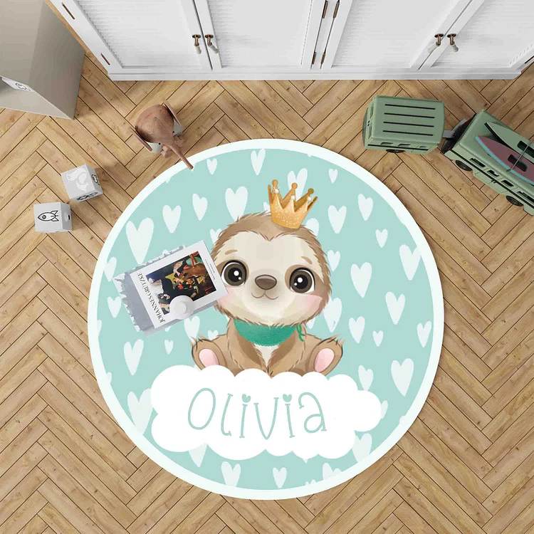 Personalized Baby Sloth Round Rug|R138