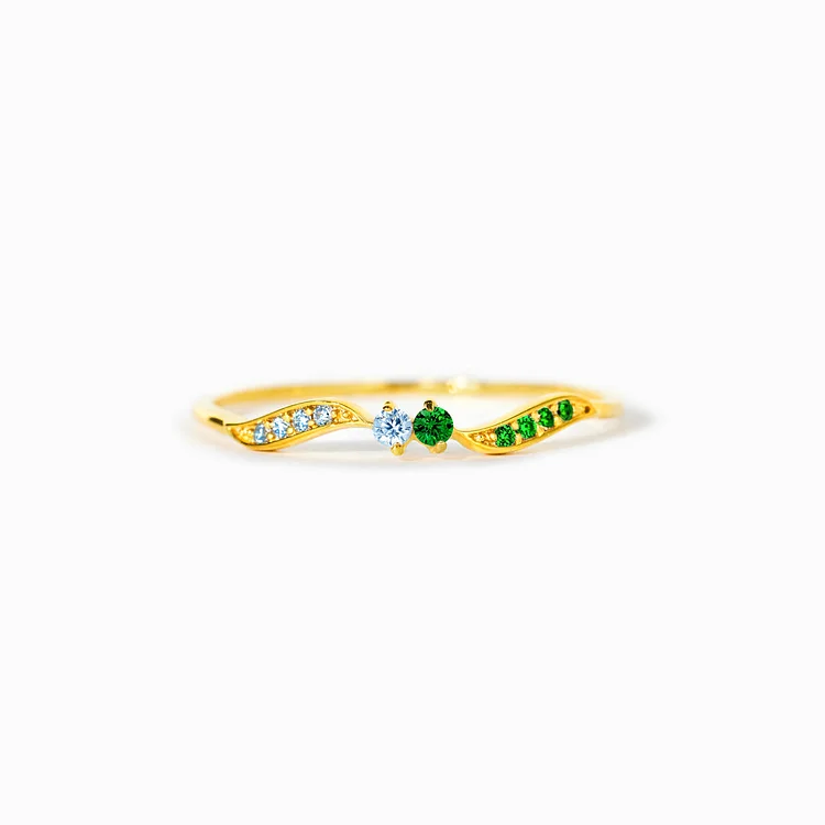 For Love - High Tide Or Low Tide Customized Double Birthstones Wavy Ring