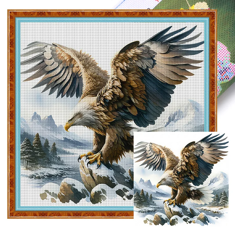 Eagle On Snowy Mountain 11CT Stamped Cross Stitch 40*40CM